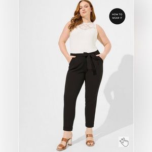 Pull-On Taper Stretch Crepe High-Rise Tie-Front Pant